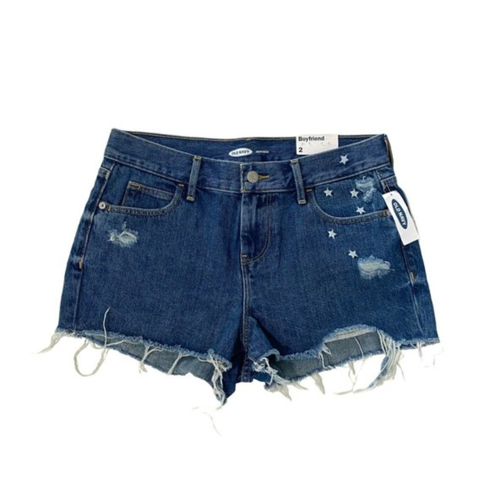 OLD NAVY Women’s Size‎ 2 BOYFRIEND DISTRESSED & EMBROIDERED DENIM SHORTS NEW